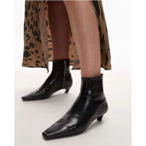 MANGO Supra Leather Kitten Heel Ankle Boots 38 7.5 NEW